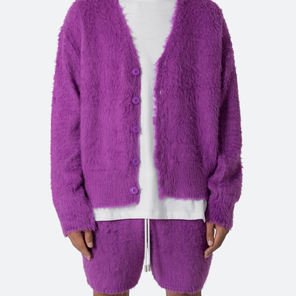 mnml Fuzzy Cardigan Sweater - Purple Size MPurple / M